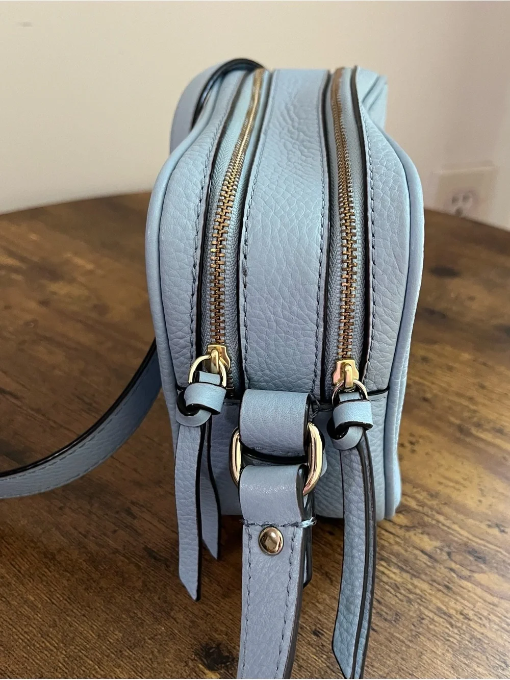 Kate Spade New York Light Blue Pebbled Leather Camera Crossbody Bag